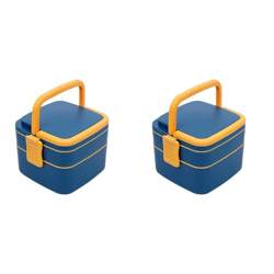 BigPlayer Double-Layer Bento Square Lunch Box - 2 Compartment Tiffin With Handle & Push Lock, Multicolor - Glass (Pack of 2)