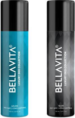 Bellavita Noir & Azure Deo Parfum Combo|2x150ml|Long lasting Body spray| Deodorant Spray - For Men & Women(300 ml, Pack of 2)