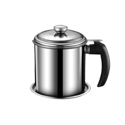 YYJINGYOU Grease Container with Fine Mesh Strainer kitchen oil storage tank pot (With base; with handle),10.2 x 10.2 x 7.6 centimeters,Silver