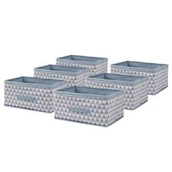 Kuber Industries Pack of 6 Foldable Multi-Purpose Cloth Organizer for Storage with Drawing Handle | Durable Organisers Storage Box for Clothes/Toys | Triangle Print - Sky Blue