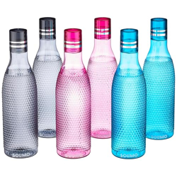 Amazon Brand - Solimo Unbreakable Round Plastic Water Bottle | Leak Proof | BPA Free | Ideal for Gym, Office, Home, Travel, College | 1 Litre Each | Set of 6 | Multi-Colour