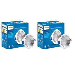 PHILIPS 12 Watt Chrome Reflector LED Ceiling COB Round Spot Light with Focused Beam | Cut Out: 102mm | Natural White, Pack of 2 (Deco Bright)