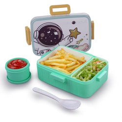 ATTRO Quick 2 Lunch Box AstroTheme with Includes 2 Compartments, 1 Small Container & Baby Spoon, BPA-Free, Food-Grade Perfect for Kids - Mint Green 600ml