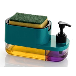 MARKWELL Plastic 3 in 1 Soap Pump Dispenser Dish Soap Liquid Dispenser Sponge Holder Dish Soap Pump Dispenser for Kitchen Sink Countertop Kitchen Bathroom (Multi-Color)
