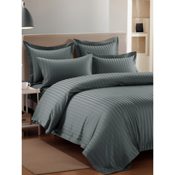 Story@home Aster Grey Striped Microfiber 300 TC Queen Bedsheet with 2 Pillow Covers