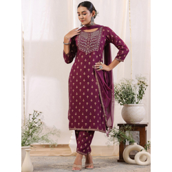 Anubhutee Ethnic Motifs Embroidered Regular Gotta Patti Kurta With Trousers & Dupatta