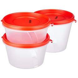 Amazon Brand - Solimo Nestable & Stackable Polypropylene Container Set, Round, Set of 3, Red