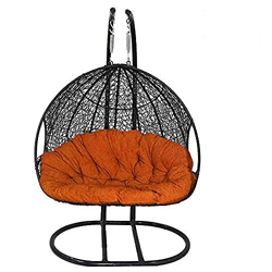 Pranyax Swing Basket Chair with Curve Stand for Kid's and Adult,Cushion & Hook/Outdoor/Indoor/Balcony/Garden/Patio Black Double Swing with Red Color Cushion, XX-Large