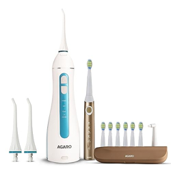 AGARO Cosmic Max Sonic Tooth Brush Champagne Gold & Ultra Portable Oral Irigator 200 ML White & Blue, Combo