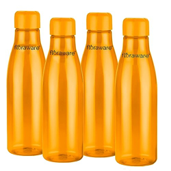 Floraware Food Grade Premium Plastic Fridge Round Water Bottle, Drinking Bottle, 1000ml Pack of 4, Yellow