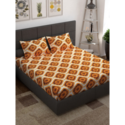 Story@home Unisex Yellow Geometric Cotton 144 TC 1 King Size Bedsheet with 2 Pillow Covers