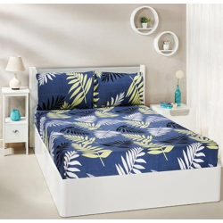 Amazon Brand - Solimo Super Soft Polyester Double Bedsheet with 2 Pillow Covers | 95 GSM (Blue)