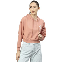 Hubberholme Women's Winter Wear Cotton Blend Hooded Sweatshirt Pullover Hoodie (Light Pink)