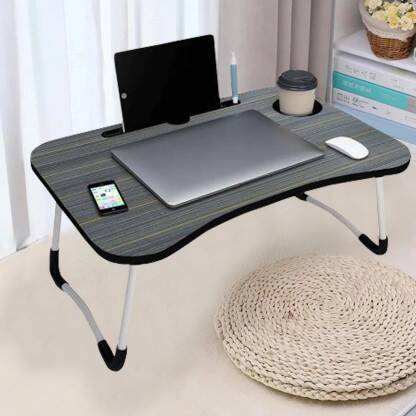HF HARSH FASHION Multipurpose Foldable with Cup Holder, Study , Bed, Wood Portable Laptop Table(Finish Color - BLACK, Pre Assembled)