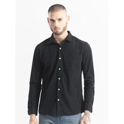 Snitch Black Textured Straight Slim Fit Opaque Casual Shirt