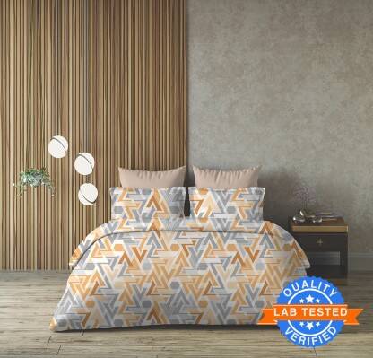 Arvind 120 TC Cotton Queen Geometric Flat Bedsheet(Pack of 1, Orange)