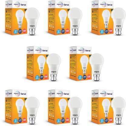 Wipro 10 W Standard B22 LED Bulb(White, Pack of 8)