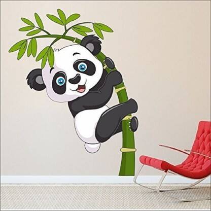 DreamKraft 61 cm Panda Tree Flower Wall Sticker Decal for Living and Kids Room Decor Self Adhesive Sticker(Pack of 1)