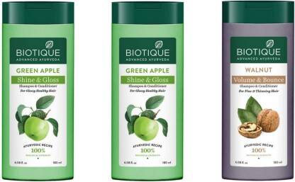 BIOTIQUE Shampoo 180 ML - Green Apple Qty 2 & Walnut Qty 1 (Pack Of 3)(180 ml)