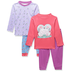 MINITATU Cotton Purple.Navy Baby Girls Full Sleeve Pajama Set T-Shirt & Pajamas Set Pack of 2 Age - 6-12 Months (Mt-4060D-An), Multicolour, 6 Months-12 Months