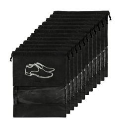 BigPlayer Travel Shoe Pouch Set - Pack of 1, Transparent Non-Woven Fabric Shoe Covers (Black) - Keep Your Shoes Protected While Traveling
