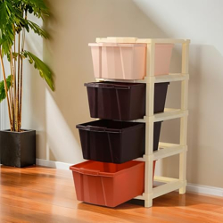 Kuber Industries 4-Tier Multipurpose Plastic Drawers Storage Organizer | Brown