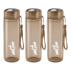 MILTON Hector 1000 Pet Water Bottle, Set of 3, 1 Litre Each, Brown, Reusable Plastic Fridge Bottle, BPA Free and Leak Proof Bottles for Travel, Work