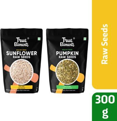 True Elements Raw Seeds Combo | Raw Pumpkin & Sunflower Seeds, Healthy Mix Edible Seeds Pumpkin Seeds, Sunflower Seeds(300 g, Pack of 2)