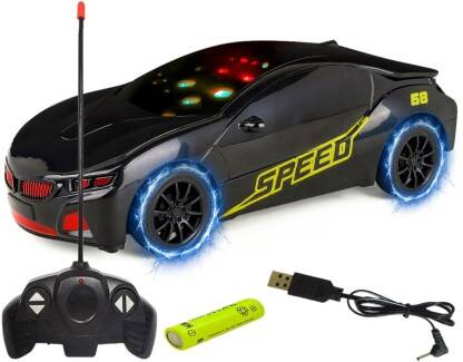 CADDLE & TOES Famous Car Remote Control 3D Car with LED Lights, Chargeable(Speed Black)