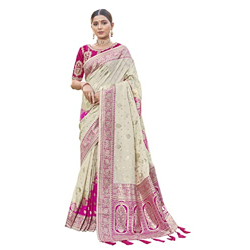 MANOHARI Most Trendy Banarasi Silk Woven Pattern Jacquard Saree For Women With Blouse Piece_Mn1713-1, Off White