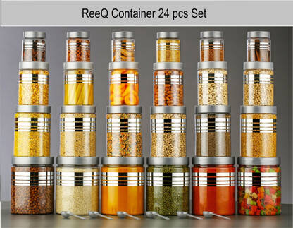 ReeQ Plastic Grocery Container - 1200 ml, 650 ml, 350 ml, 250 ml(Pack of 24, Silver)
