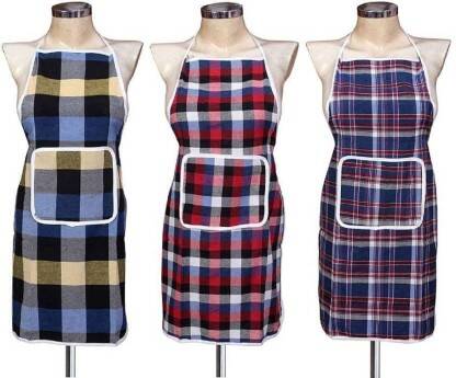 Kanushi Industries Cotton Home Use Apron - Free Size(Multicolor, Pack of 3)