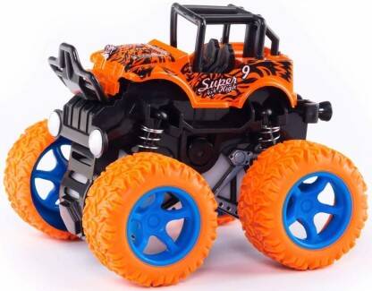 K A Enterprises monster trucks toys for boys, 360 degree rotation 4 wheels drive durable friction powered truck toys for kids inertia car toys for toddlers gifts for kids (pack of 1)- Multi color(Multicolor)