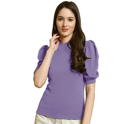 Fabflee Plain Round Neck Casual Regular Fit Deep Neck Crop Top 