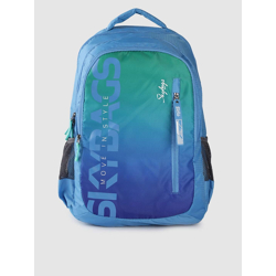 Skybags Unisex Kids Blue & Green Brand Logo Print Backpack