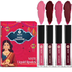 Noy Liquid Matte Festival Lipstick Pack 4 Unique Colors Peach, Coffee Wine, Pruple, Maroon Shades