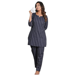 DHANOTA Women's Cotton Printed Night Suit | Top & Pyjama Set, Black Kurti & Pyjama Night Dress | Comfortable Sleepwear | 2XL Size | Soft Cotton, Stylish Women's Nightwear | Pack of 1