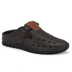 ROWLANS Men's Brown Synthetic leather Casual/Stylish Velcro Sandals 6