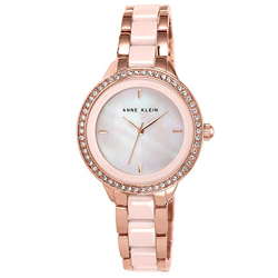 Anne Klein Quartz Analog Mother of Pearl Dial Ceramic Strap Watch for Women-NEAK1418RGLP