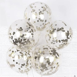 AMFIN (Pack of 10) Transparent Balloons Bouquet Combo with Re Filled Silver Confetti & Ribbons for Anniversary, Birthday, Baby Shower, Valentine Day Party Decoration Balloon Bunch - Silver