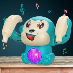 ToyMagic Dancing Monkey|Voice & Touch Sensor with Musical Light & Sound Effect|AAA Battery Operated|Birthday Gift|Spinning & Rolling Doll Tumble Toy for Kids 1 Year +|Made in India|Sea Green