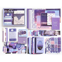 Vintage Aesthetic Scrapbook Kit(346Pcs) Scrapbooking Supplies Kit with Bullet Junk Journal,Stationery,A6 Grid Notebook with Journaling Gift for Teen Girl Women (Moonlight Vintage Aesthetic Scrapbook)