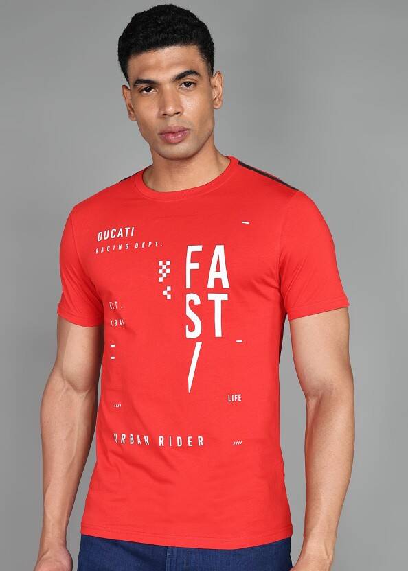 Men Graphic Print Round Neck Cotton Blend Red T-Shirt