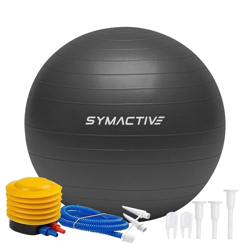 Amazon Brand - Symactive Swiss Ball with Foot Pump | Anti-Burst | for Men & Women | for Workout, Yoga, Pilates, Pregnancy & Balance (Black, 65 cm)