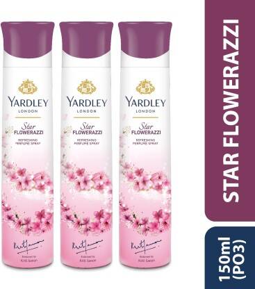 Yardley London Star Flowerazzi Refreshing Deodorant for Women 150ml Deodorant Spray  -  For Women(450 ml, Pack of 3)
