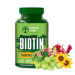 Vruksha Vitals Biotin 120 tablets - 10000 mcg per tablet - Biotin capsules/powder - Plant based 10000mcg for Hair Growth, Nails and Skin