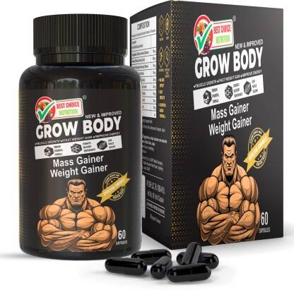 BEST CHOICE NUTRITION GROW BODY CAPSULE FOR WEIGHT GAIN, MUSCLE BUILDING AND MUSCLE MASS GAIN Whey Protein(60 Capsules, Unflavored)