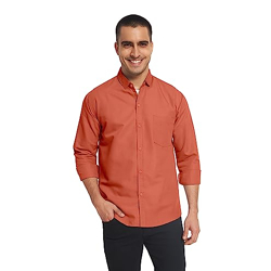 SWADESI STUFF Ragular Fit Full Sleev Solid Casual Shirt for Men - Orange (S)