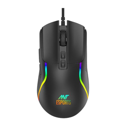 Ant Esports GM380 Wired RGB Gaming Mouse, 12800 DPI Optical Sensor, 6 Programmable Macros, Software Support for Custom Key Config, and RGB Settings for Windows 7/8/10/XP, Vista, Linus  Black