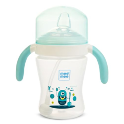 Mee Mee Sippy Cup: Soft Silicon Spout, Weighted Straw, Hygiene Cover, Sterilizable, Ergonomic Handle, Lightweight, Wide Neck, BPA-Free (Blue)